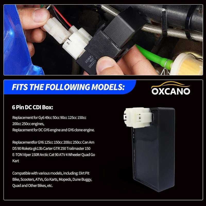 OXCANO 6 Pin DC CDI Box Replacement for GY6 49cc 50cc 90cc 125cc 150cc 200cc 250cc Roketa Taotao Jonway Eton Mopeds Scooters Go Karts Dune Buggy Motorcycle 4 Wheeler Quad Bikes Parts - Image 4
